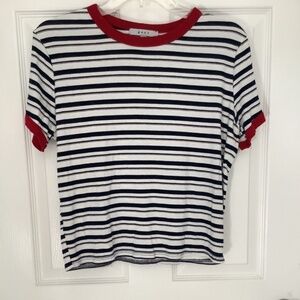 Gaze Red/White/Blue/Gray Striped Cropped Tee Size Juniors’ L NEW WITHOUT TAGS
